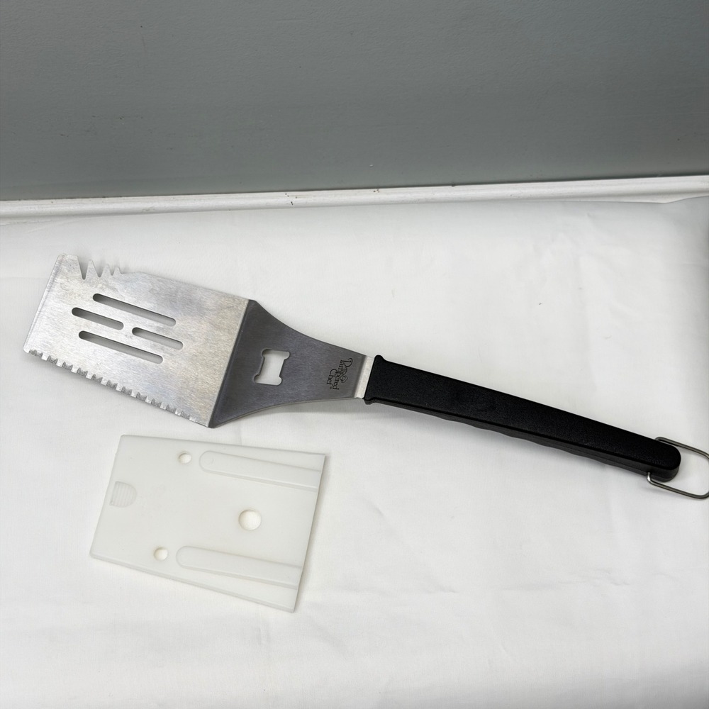 Pampered Chef BBQ Grilling Spatula Stainless Steel Bottle Opener Serrated Edge